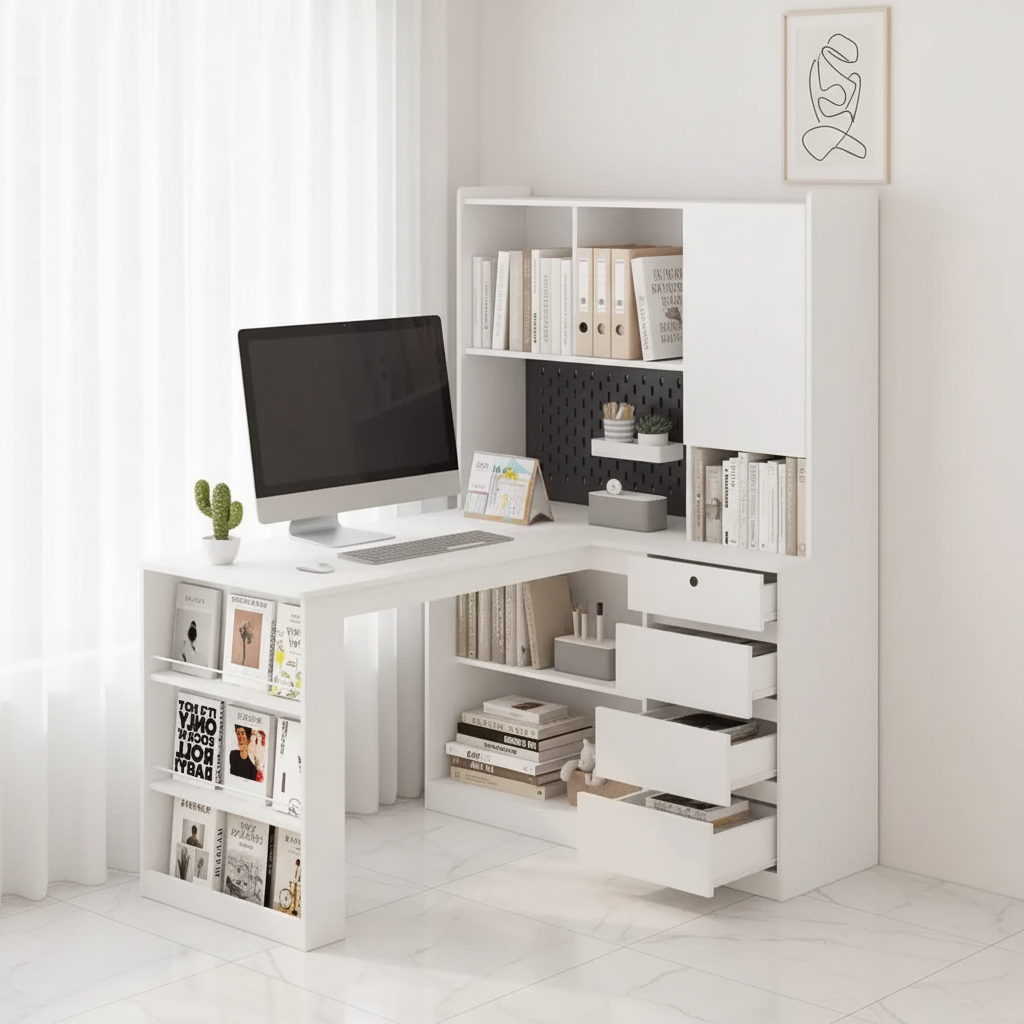 Meuble de rangement d'angle multifonctionnel en forme de L