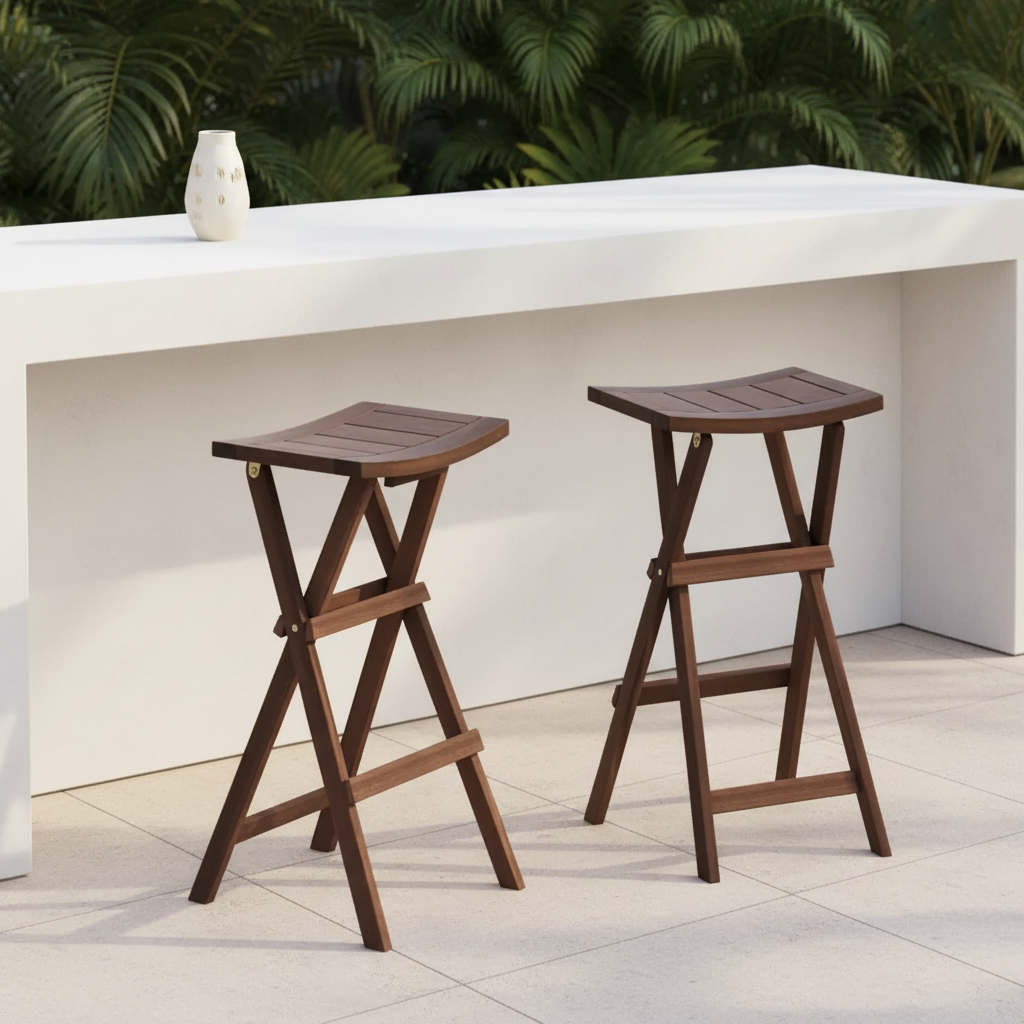 Tabourets de bar pliants avec assise en forme de selle et repose-pieds
