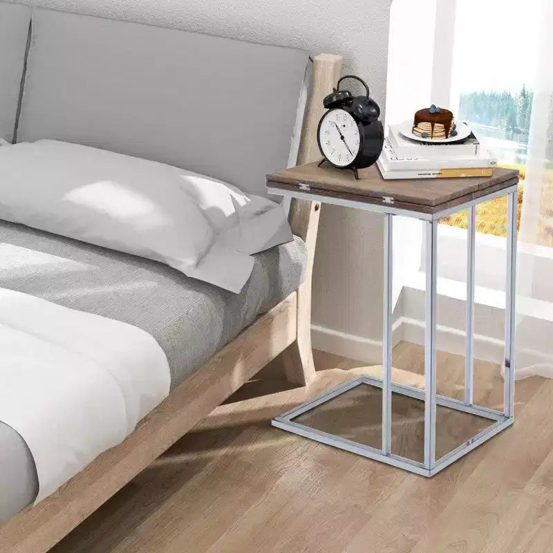 Royal Hampton Side Table, Weathered Oak & Chrome