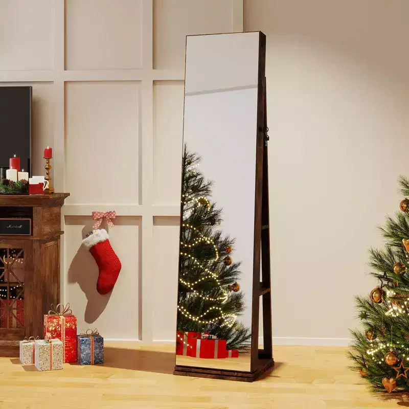 Meuble à bijoux pivotant à 360° avec miroir pleine longueur, étagères arrière et lumières pour chambre à coucher
