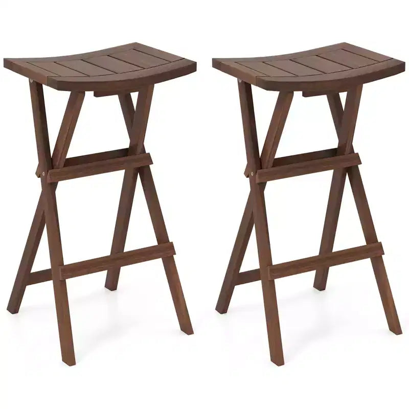 Costway Bar Stools Set of 2 30 Folding Bar Height Stools w/ Saddle Seat & Footrest