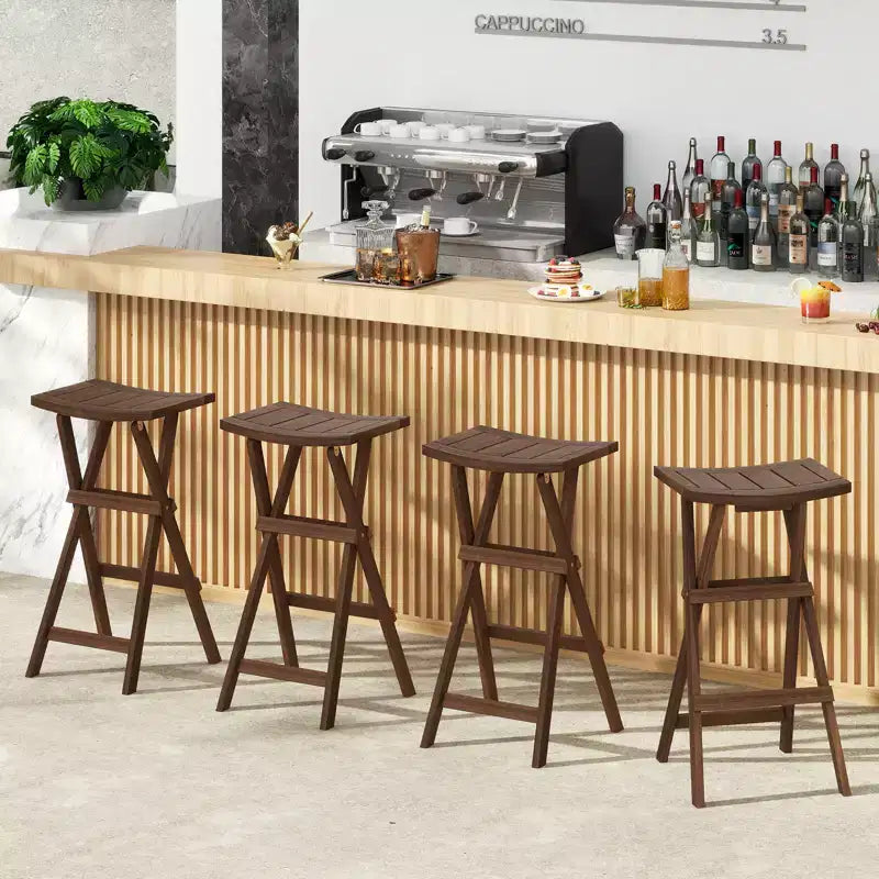Tabourets de bar pliants avec assise en forme de selle et repose-pieds