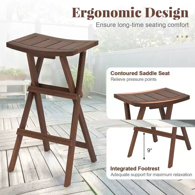 Tabourets de bar pliants avec assise en forme de selle et repose-pieds