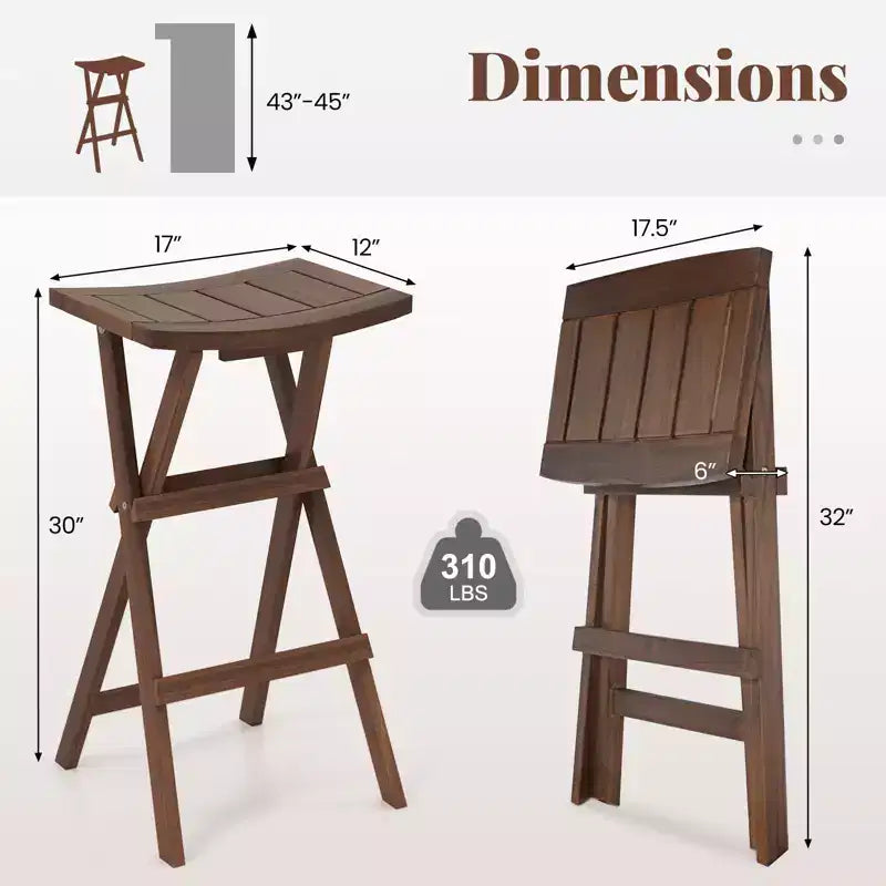 Tabourets de bar pliants avec assise en forme de selle et repose-pieds