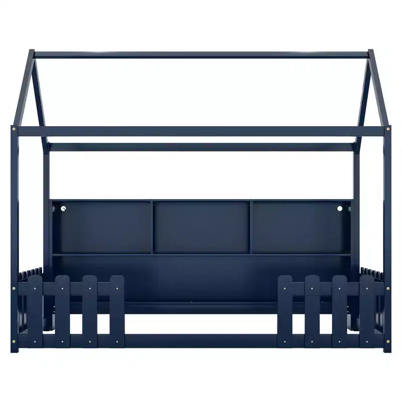 Lit au sol double pour tout-petits avec lumières LED, étagère de rangement et barrière de sécurité.