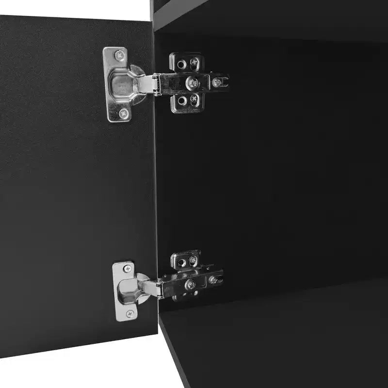 Meuble TV moderne avec lumières LED et rangements.