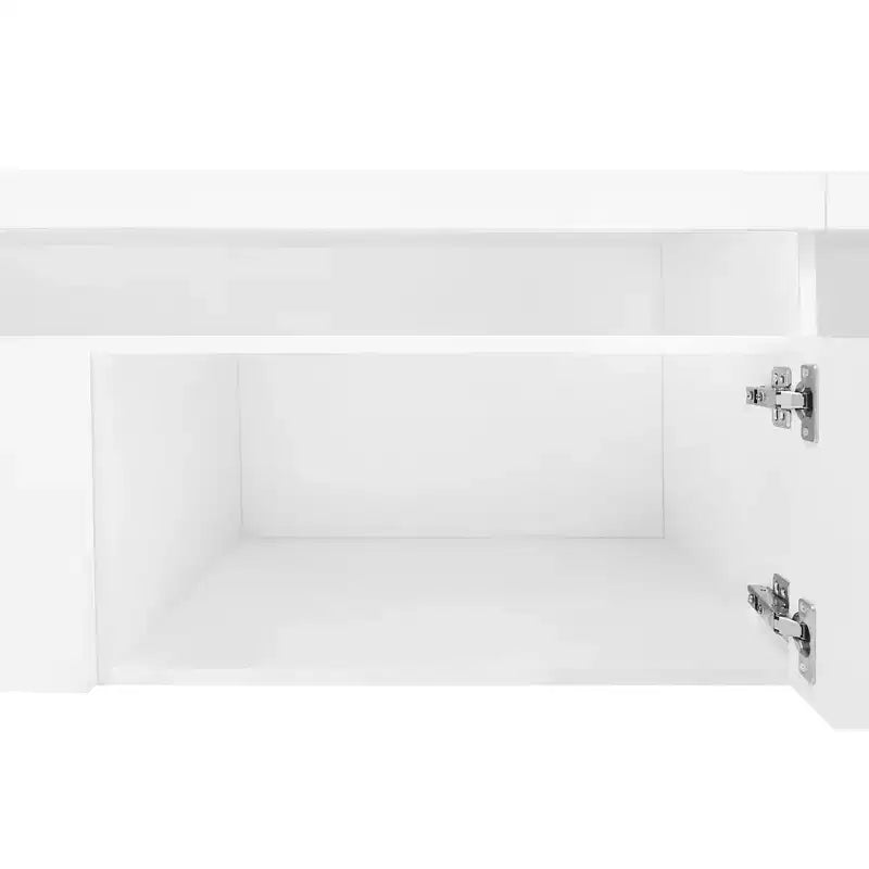 Meuble TV moderne avec lumières LED et rangements.