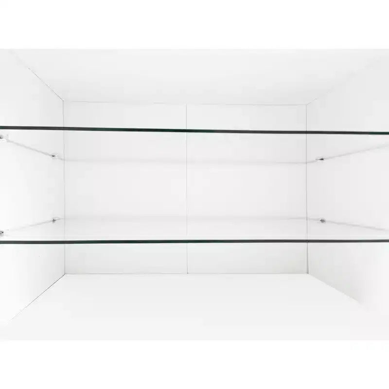 Meuble TV moderne avec lumières LED et rangements.