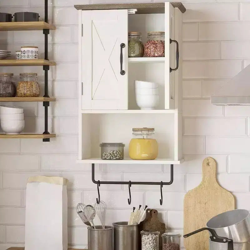 Meuble-lavabo de salle de bain de style fermier avec étagères réglables
