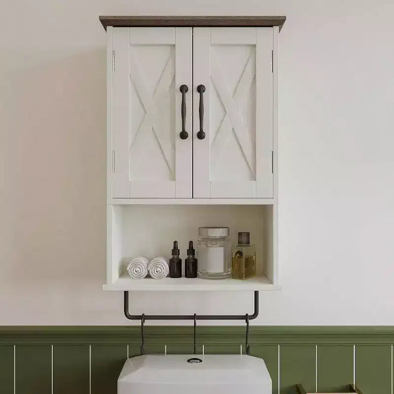 Meuble-lavabo de salle de bain de style fermier avec étagères réglables