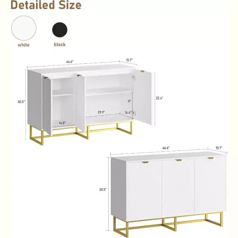 Buffet moderne avec espace de rangement et touches de bois.