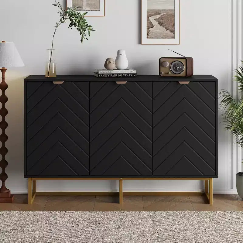 COZONY Modern Sideboard Buffet Cabinet with Storage, Wood Accent Credenza with Herringbone Doors & Adjustable Shelf for Dining Room, Living Room
