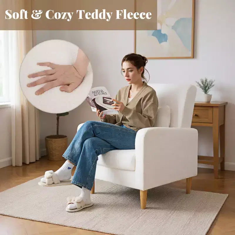 Fauteuil de salon avec soutien lombaire et pieds en hévéa.