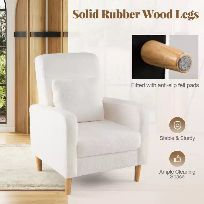 Fauteuil de salon avec soutien lombaire et pieds en hévéa.