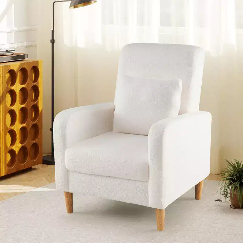 Fauteuil de salon avec soutien lombaire et pieds en hévéa.