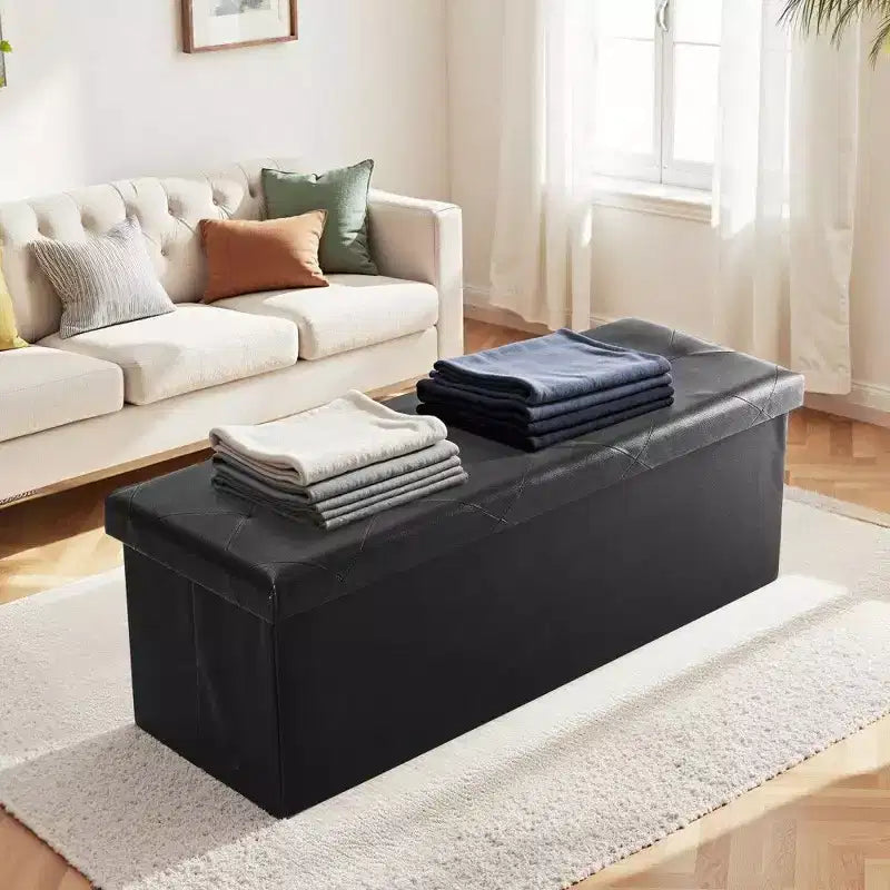 TUYOHW Storage Ottoman Bench,Synthetic Leather End of Bed Bench with Thicker Foam Padded Seat,Foldable Ottoman for Living Room,Entryway