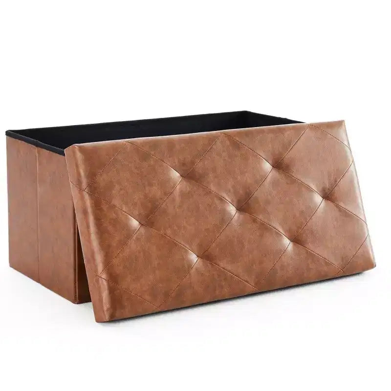 Pouffe de rangement, tabouret de bout de lit en similicuir, siège rembourré en mousse épaissie