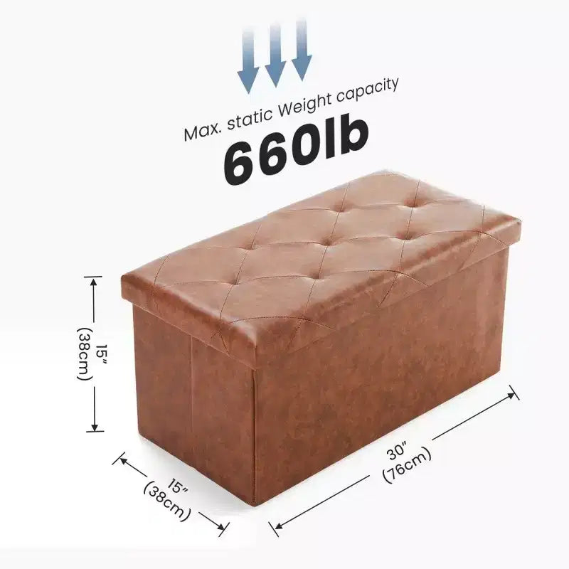 Pouffe de rangement, tabouret de bout de lit en similicuir, siège rembourré en mousse épaissie