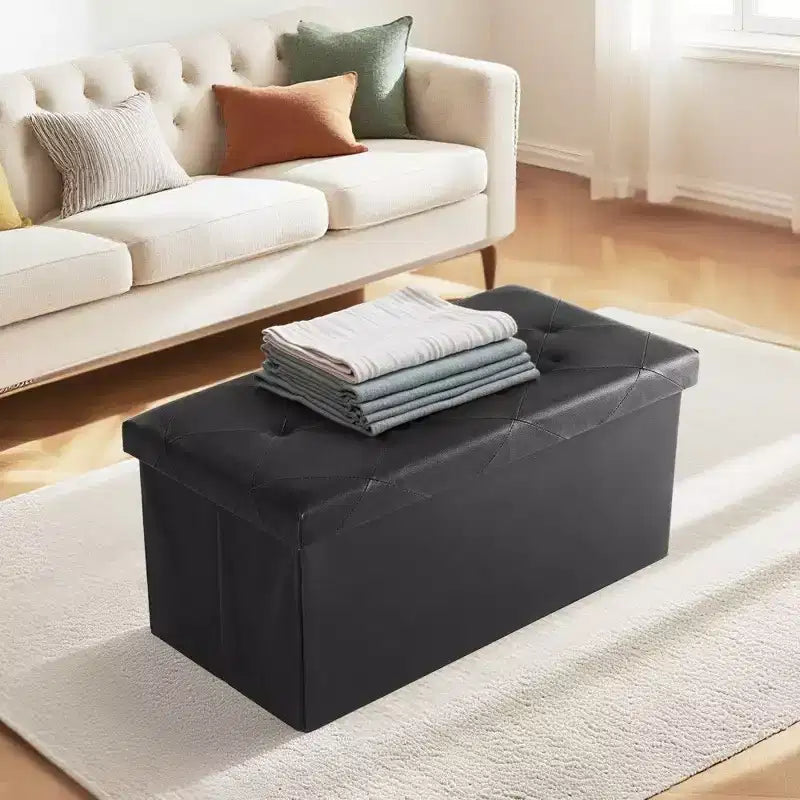 Pouffe de rangement, tabouret de bout de lit en similicuir, siège rembourré en mousse épaissie