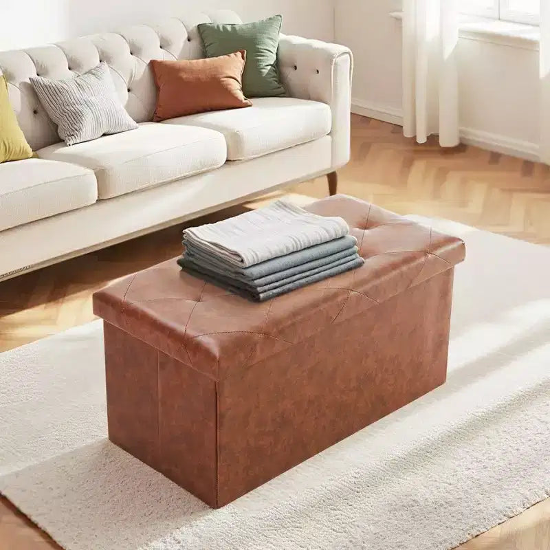 Pouffe de rangement, tabouret de bout de lit en similicuir, siège rembourré en mousse épaissie