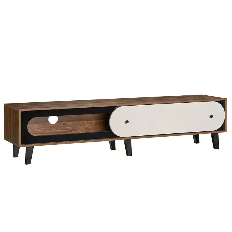 Meuble TV w/Porte Coulissante Trous Passe-Câbles pour Téléviseurs 80''