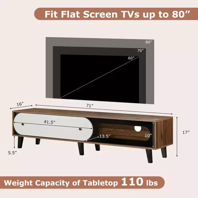 Meuble TV w/Porte Coulissante Trous Passe-Câbles pour Téléviseurs 80''