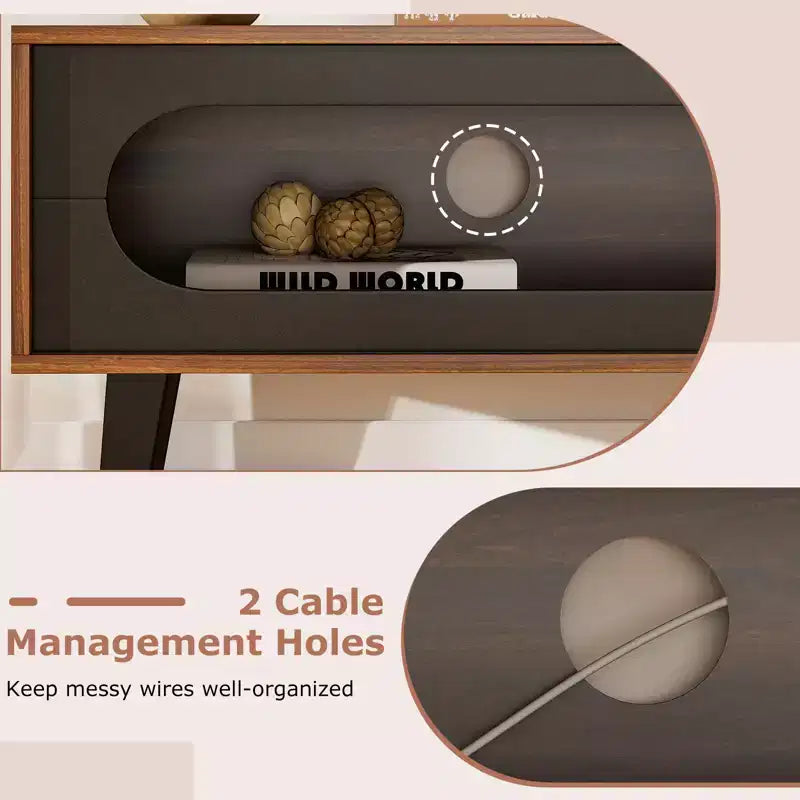 Meuble TV w/Porte Coulissante Trous Passe-Câbles pour Téléviseurs 80''