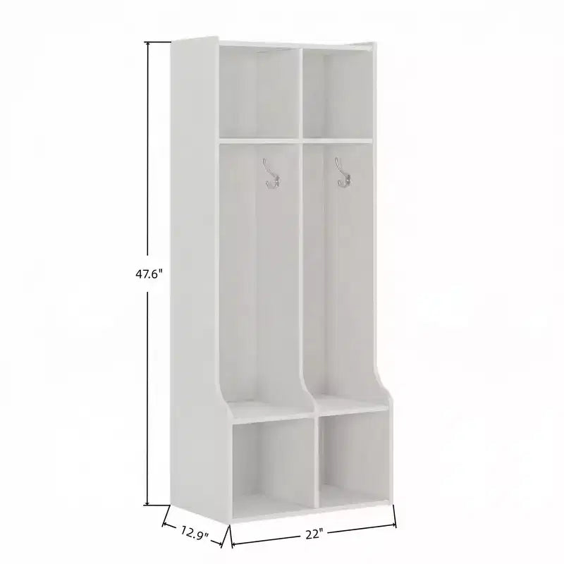 Armoire à double couche avec quatre compartiments de rangement et quatre crochets, durable.