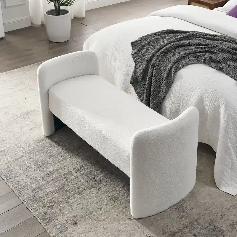 Banc capitonné en polyester avec piètement en H, design moderne et polyvalent.