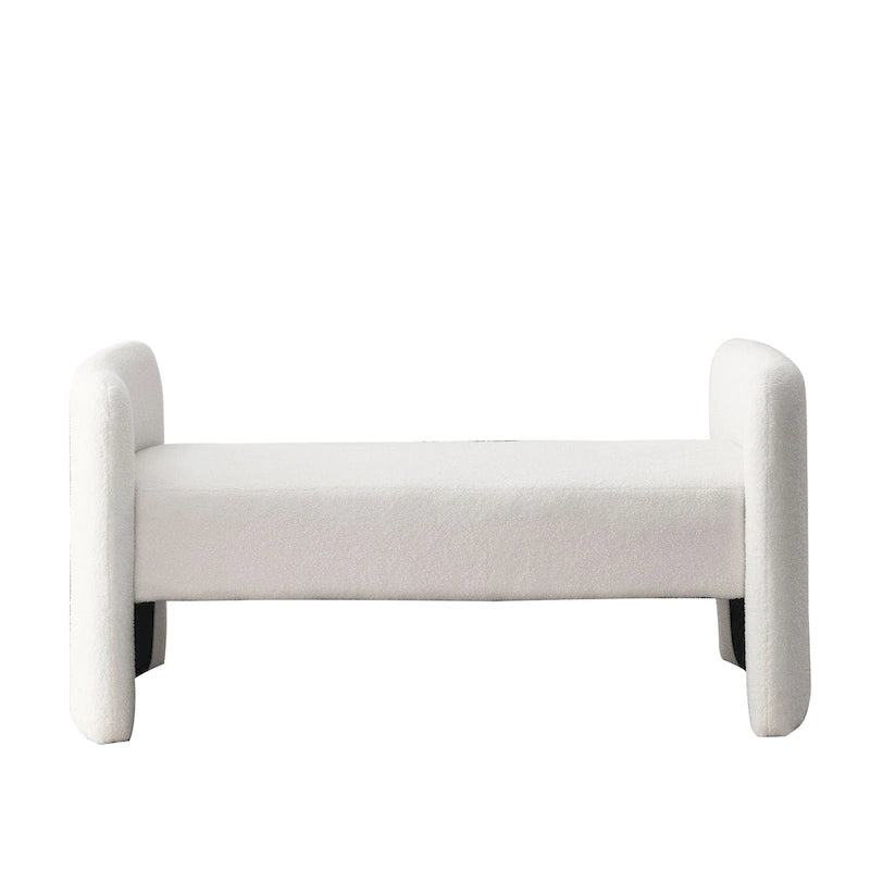 Banc capitonné en polyester avec piètement en H, design moderne et polyvalent.