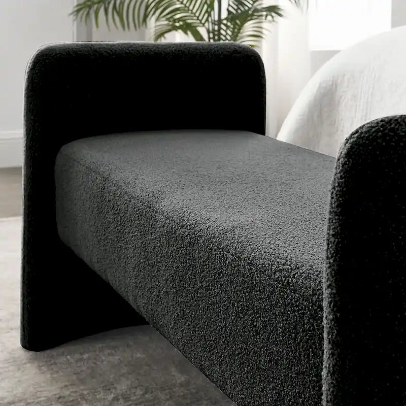 Banc capitonné en polyester avec piètement en H, design moderne et polyvalent.