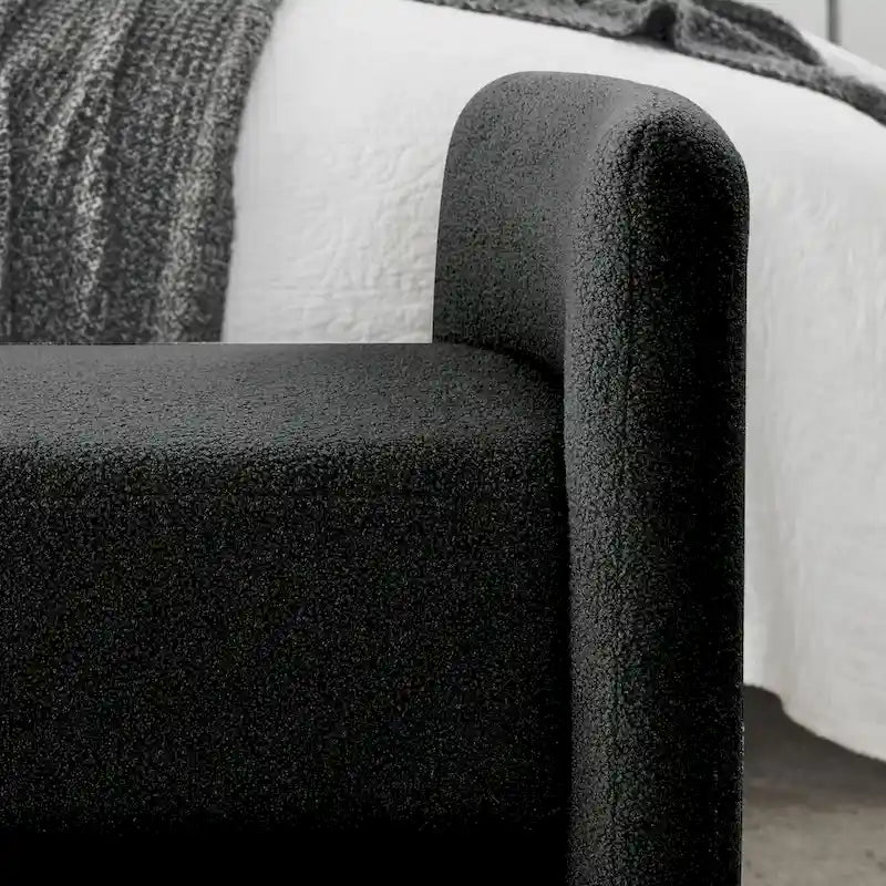 Banc capitonné en polyester avec piètement en H, design moderne et polyvalent.