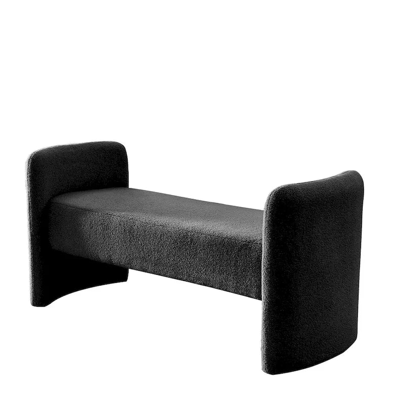Banc capitonné en polyester avec piètement en H, design moderne et polyvalent.