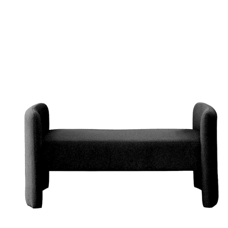 Banc capitonné en polyester avec piètement en H, design moderne et polyvalent.