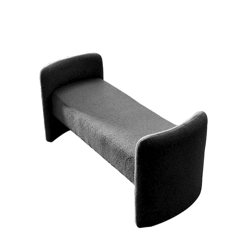 Banc capitonné en polyester avec piètement en H, design moderne et polyvalent.