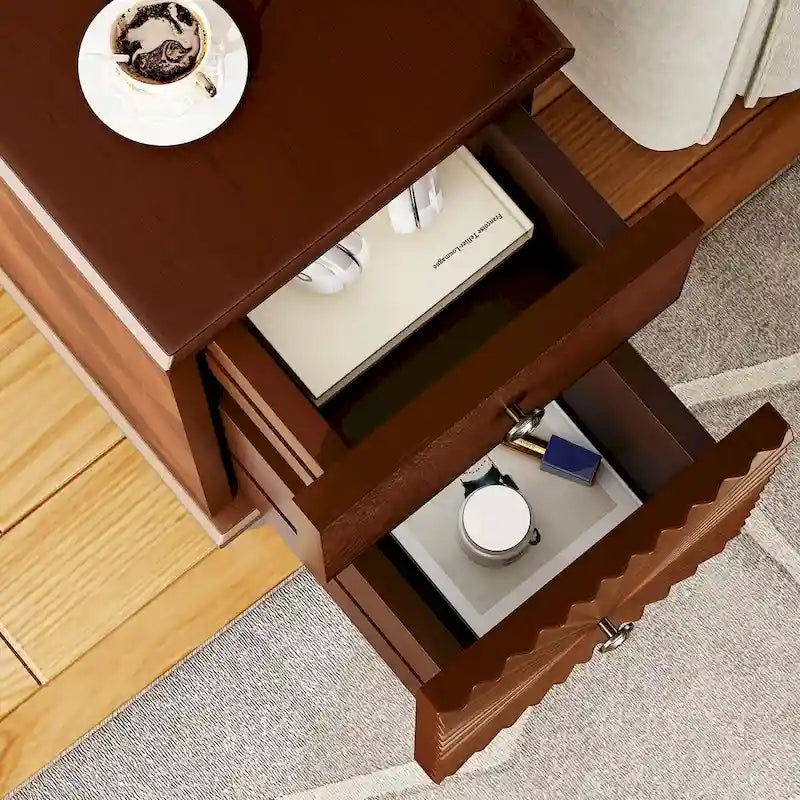 Table d'appoint de canapé moderne à double tiroir, table d'appoint étroite en bois massif