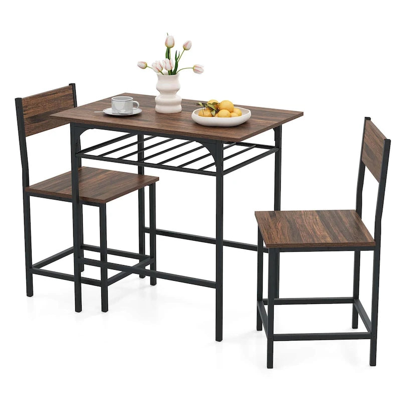 Table et chaises d'angle style industriel avec casier à vin pour le petit-déjeuner