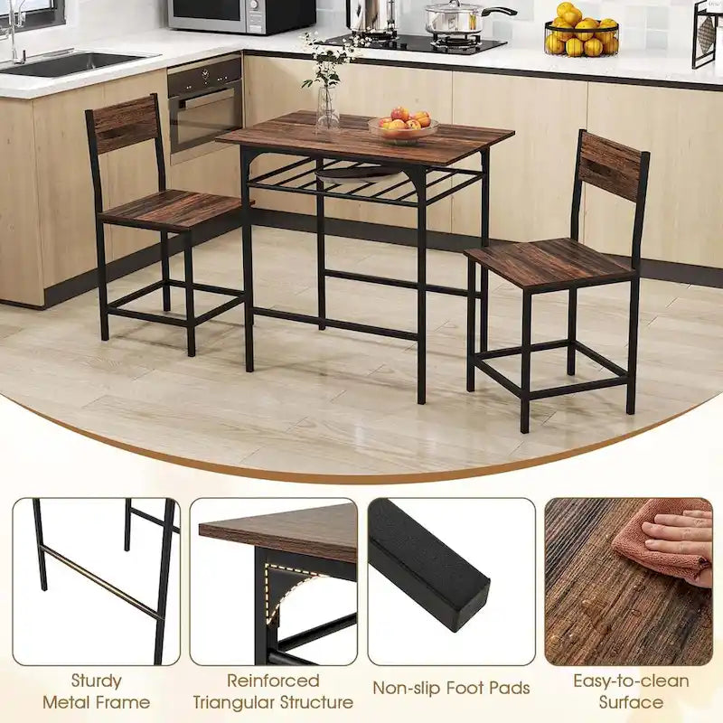 Table et chaises d'angle style industriel avec casier à vin pour le petit-déjeuner