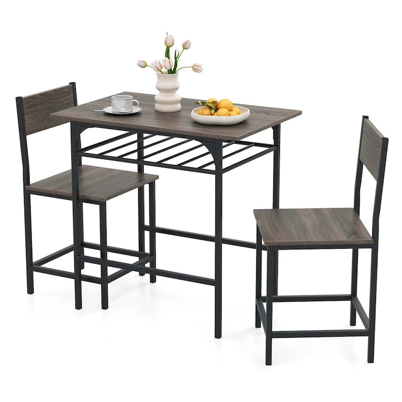 Table et chaises d'angle style industriel avec casier à vin pour le petit-déjeuner