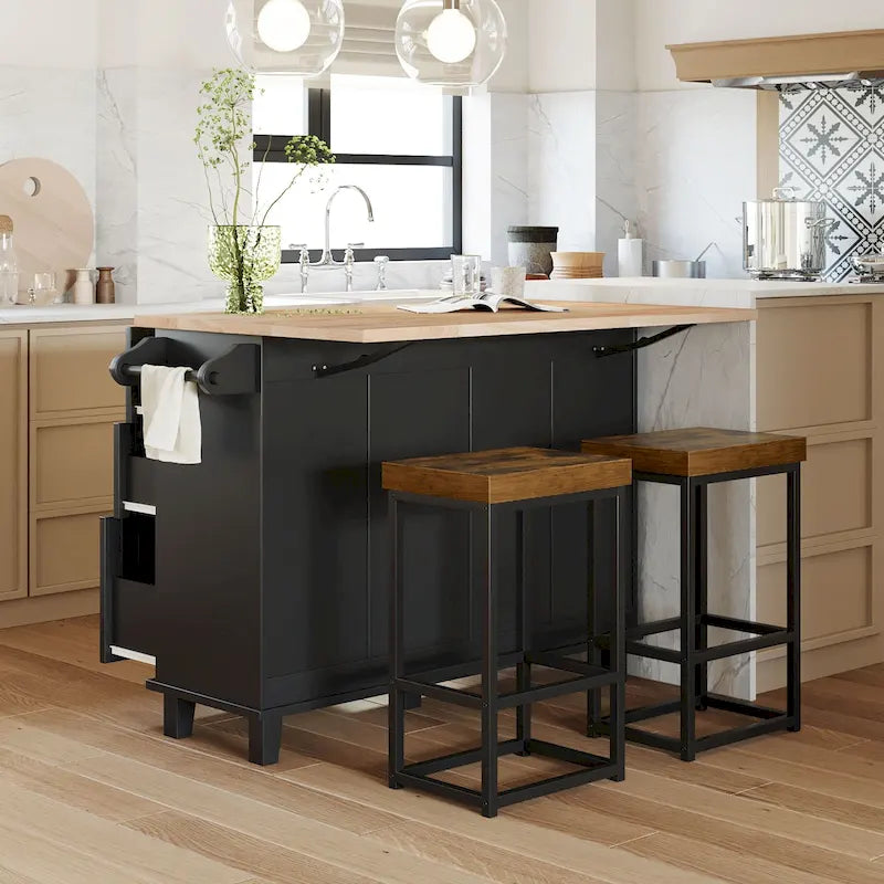 Ensemble îlot de cuisine avec table pliante et deux chaises