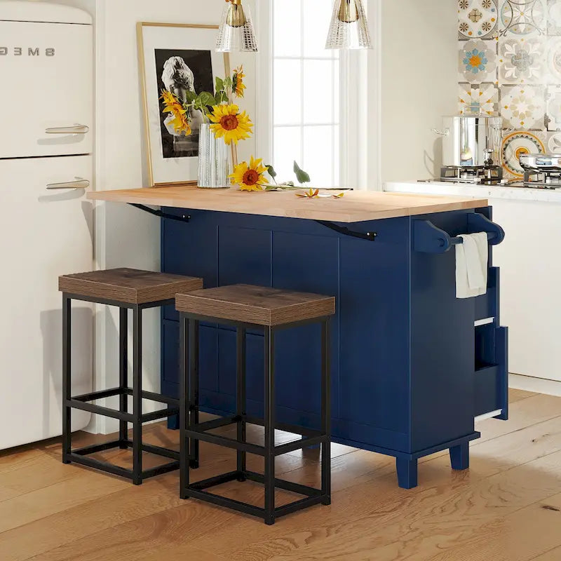 Ensemble îlot de cuisine avec table pliante et deux chaises
