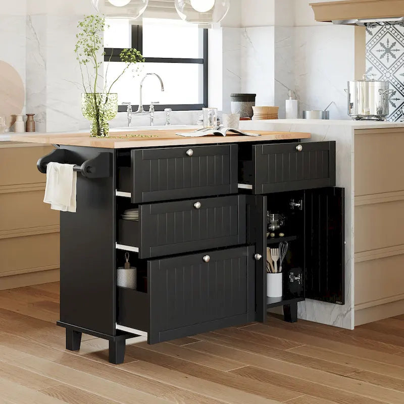 Ensemble îlot de cuisine avec table pliante et deux chaises