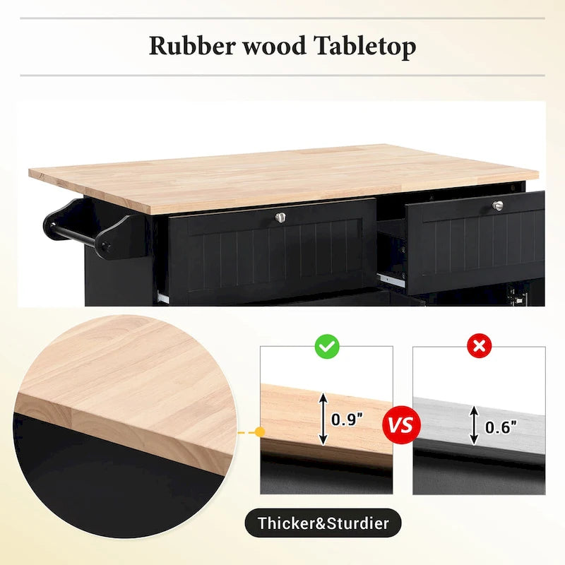 Ensemble îlot de cuisine avec table pliante et deux chaises