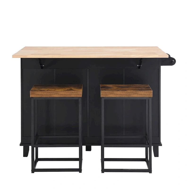 Ensemble îlot de cuisine avec table pliante et deux chaises