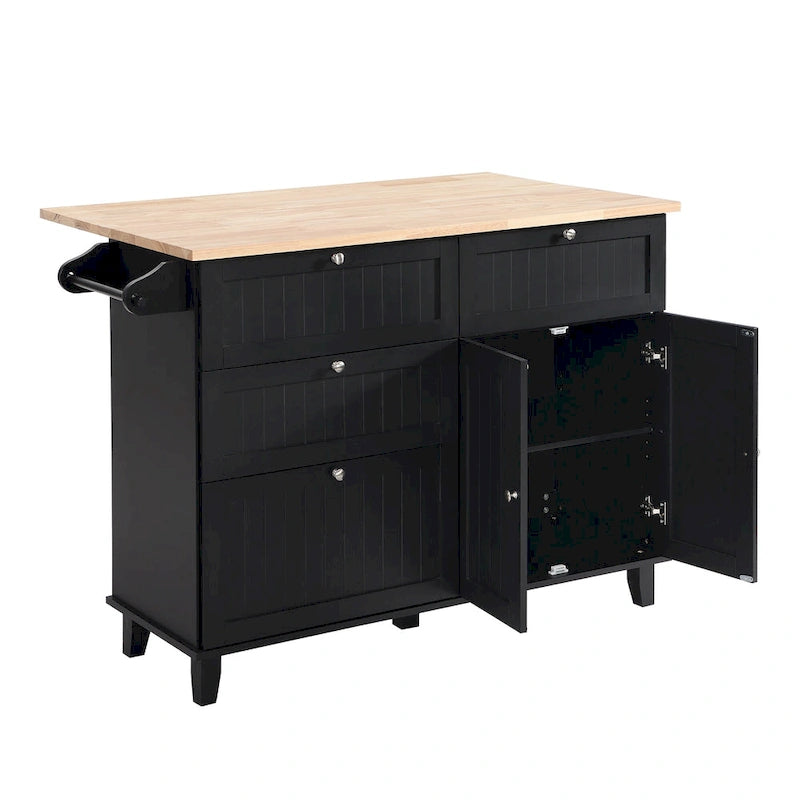 Ensemble îlot de cuisine avec table pliante et deux chaises