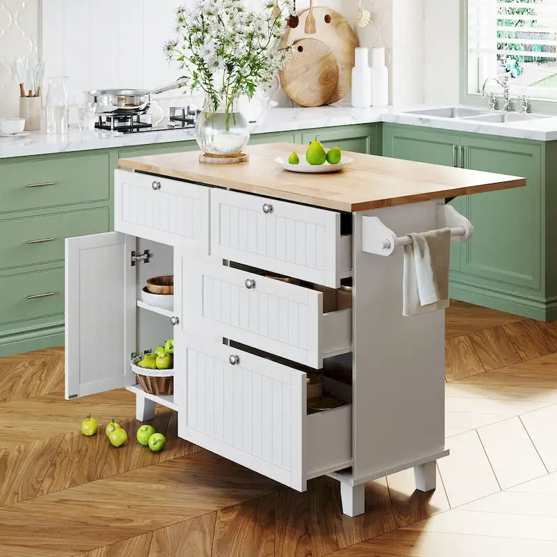 Ensemble îlot de cuisine avec table pliante et deux chaises