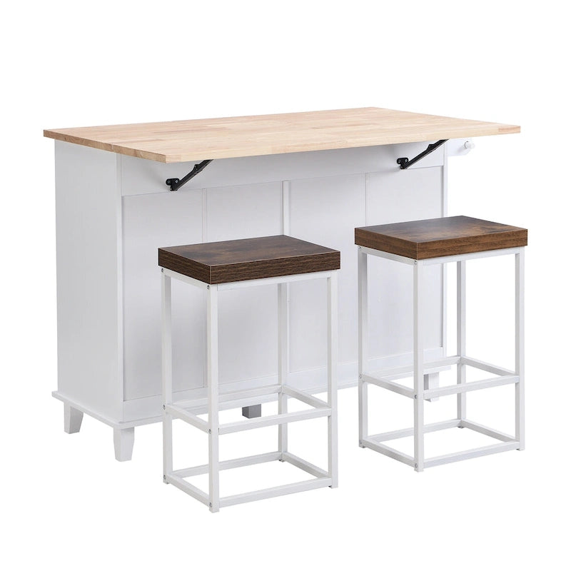 Ensemble îlot de cuisine avec table pliante et deux chaises