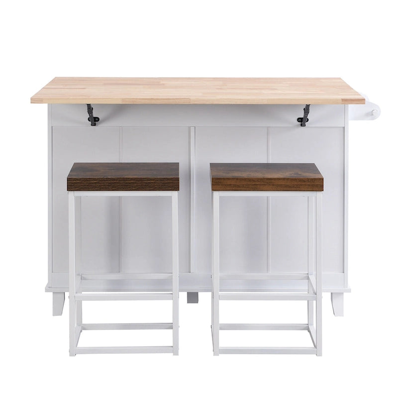 Ensemble îlot de cuisine avec table pliante et deux chaises