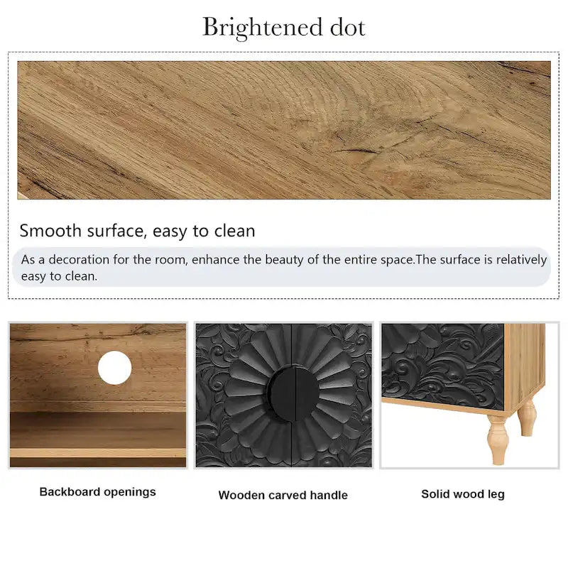 Meuble TV décoratif pour salon, étagères de rangement et pieds en bois massif