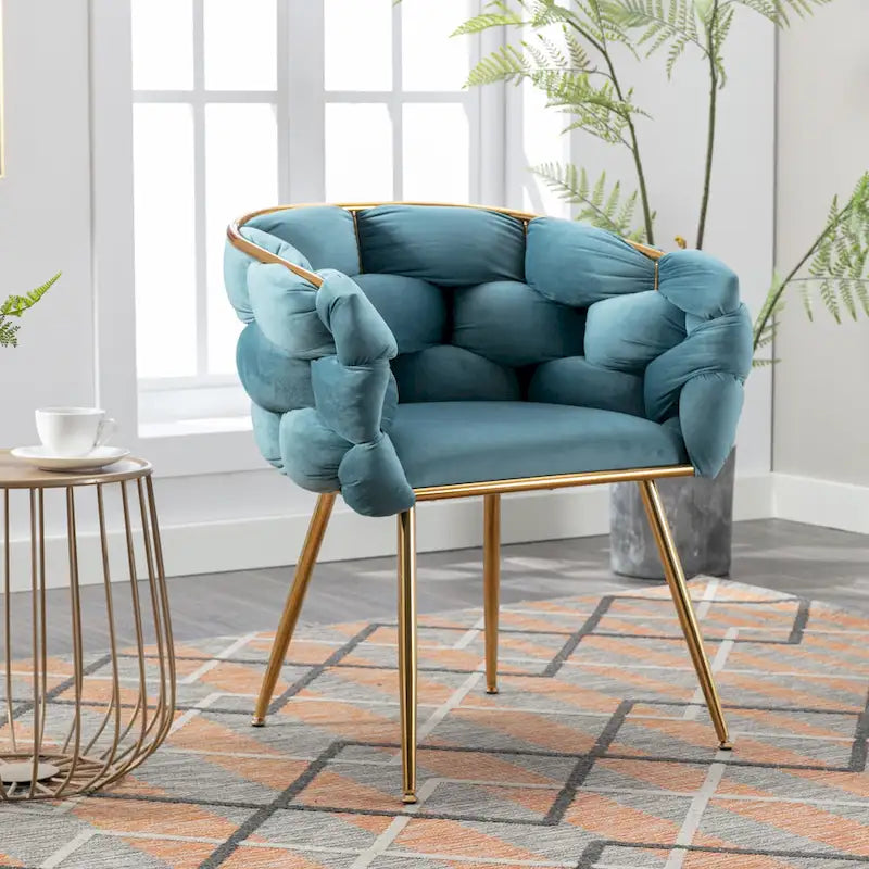 Fauteuil lounge en velours capitonné de style moderne bleu de 72,9 cm